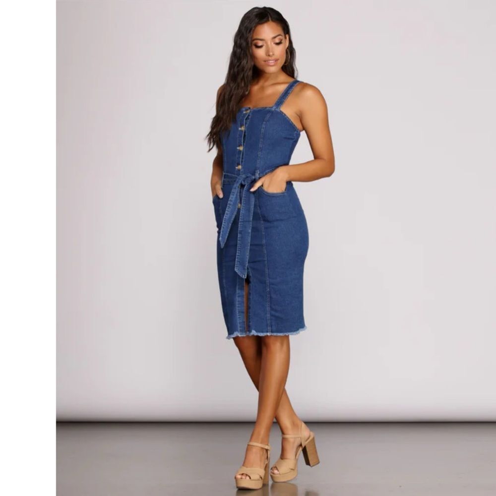Gap Denim Button Front Overall Jumper Midi Dress Sz 6